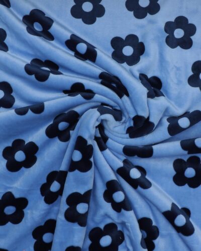 Lyseblå m. mørkeblå blomst - Microfleece