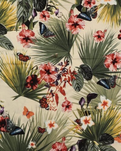 Blomster, blade og sommerfugle - Viskose jersey