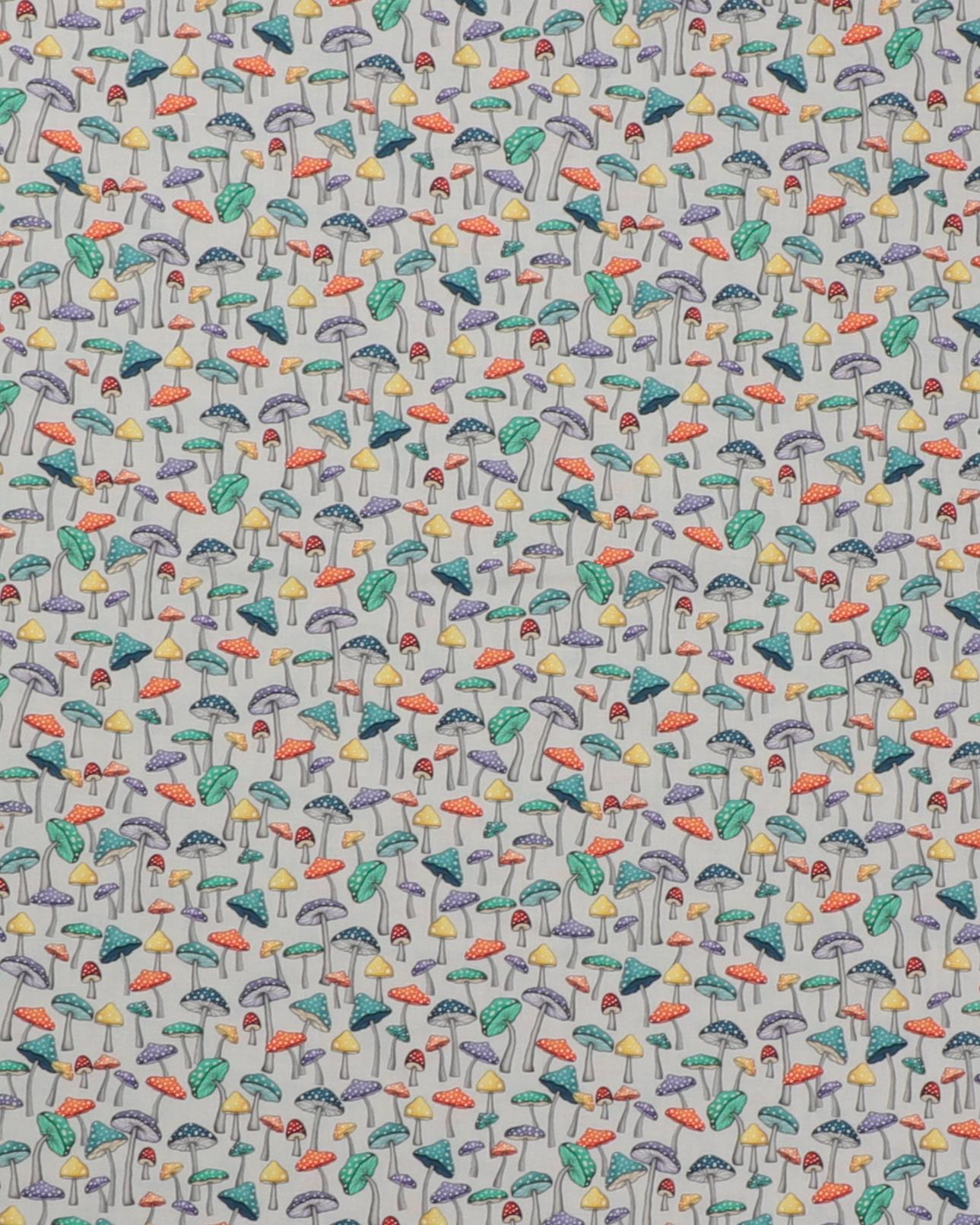 Svampe på grå bund - Patchwork - 100% Bomuld