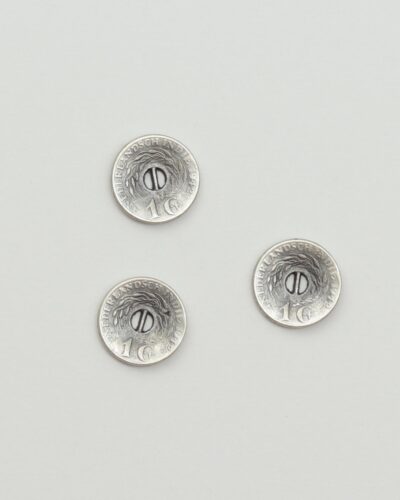 2 huls, sølv 1 cent - 15 mm metalknap