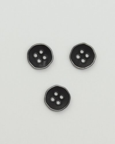 4 huls, skålformet sort m. oxyderet sølvkant - 18 mm metalknap