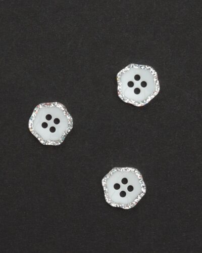 4 huls, hvid m. sølvglimmerkant - 15 mm