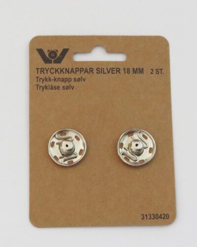 Sølv trykknapper, 2 stk 18 mm