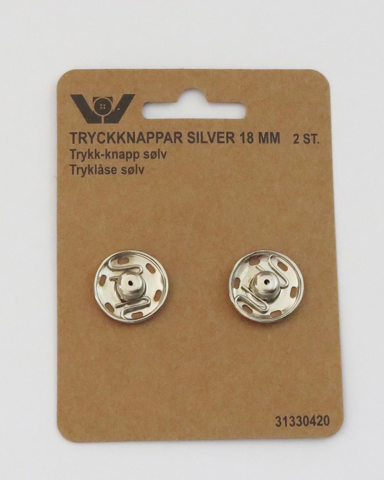 Sølv trykknapper, 2 stk 18 mm