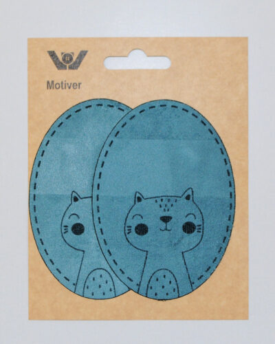 Imiteret ruskind, strygelap - Støvet blå m. kat