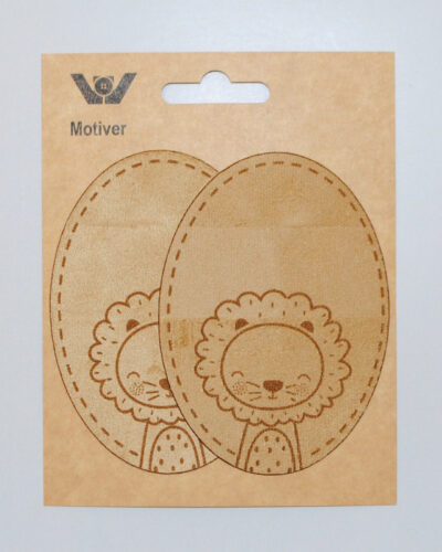 Imiteret ruskind, strygelap - Lysebrun m. løve