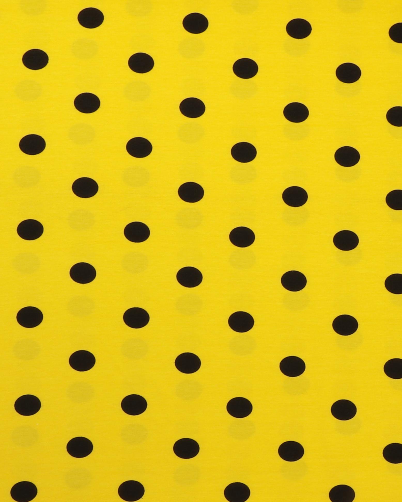 Gul med store sorte prikker - Jersey - 95% Bomuld, 5% Elastan