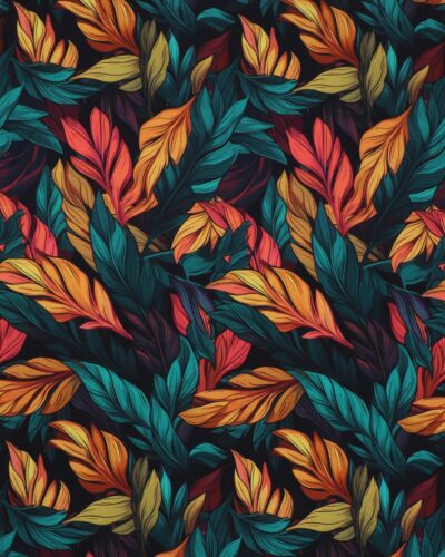 Mønster med blade - French Terry