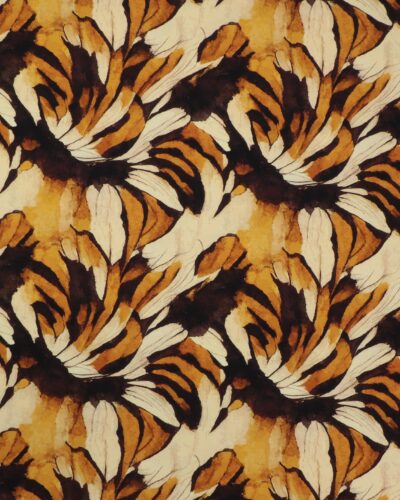 Mønster i gylden karry, creme og mørkebrun - French Terry