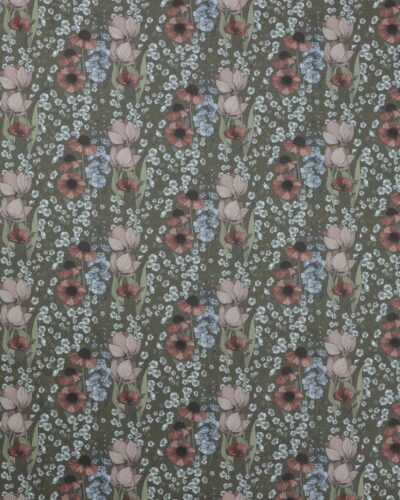 Blomster på grøn bund - Bomuld