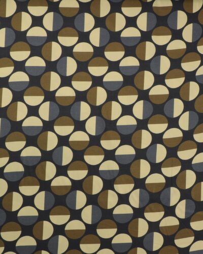 Mørkeblå med store prikker der danner en mønster - Twillvævet viskose