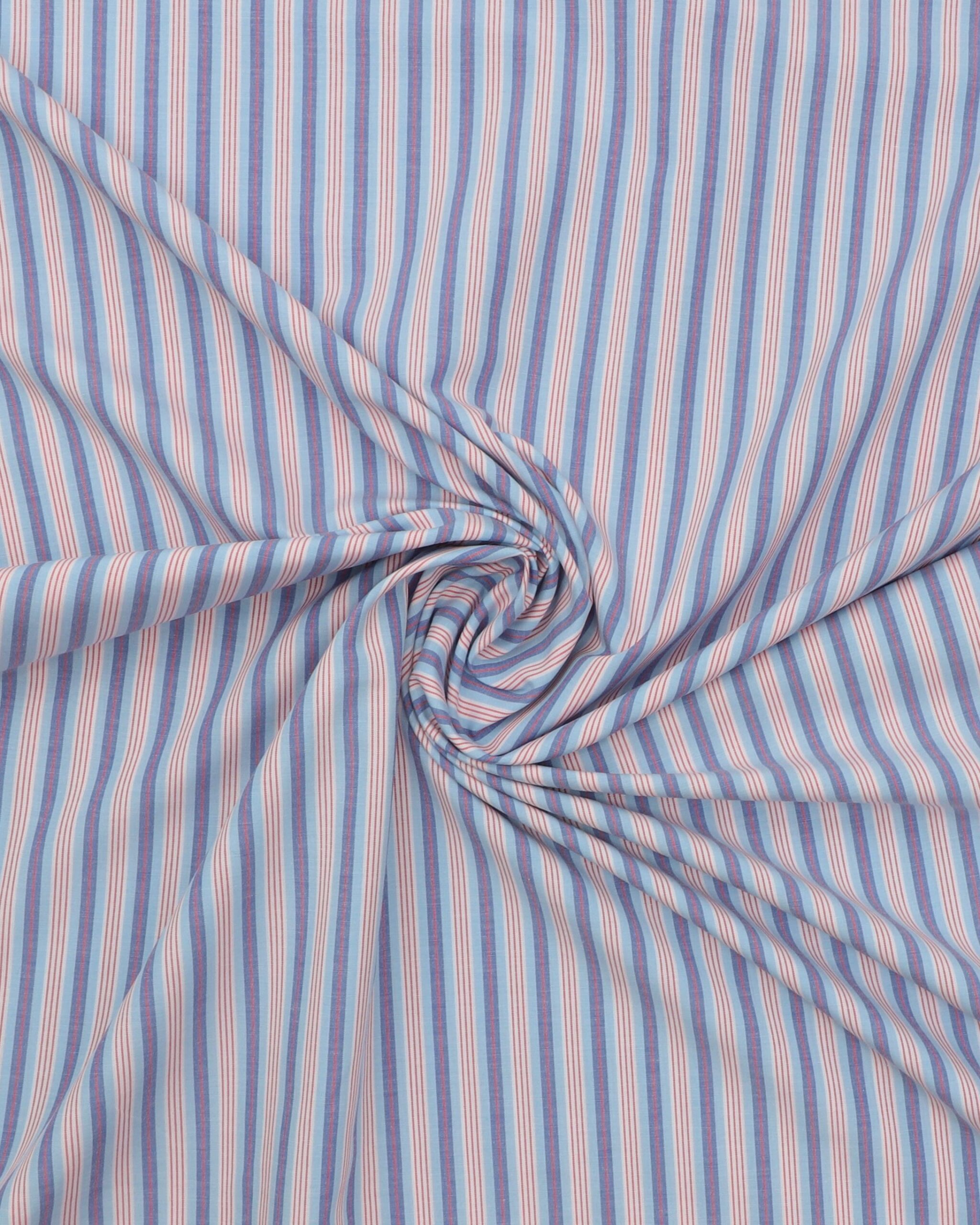 Striber, blå, lyseblå, rød og offwhite - Bomuld/polyester 5 Striber, blå, lyseblå, rød og offwhite - Bomuld/polyester - Billede 3