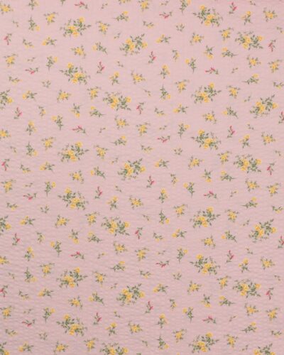 Lyserød med blomster - Seersucker bomuld