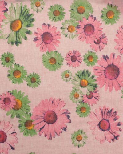 Semitransparent rosa og grønne blomster - Viskose/polyester