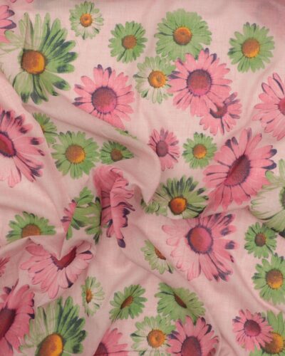 Semitransparent rosa og grønne blomster - Viskose/polyester