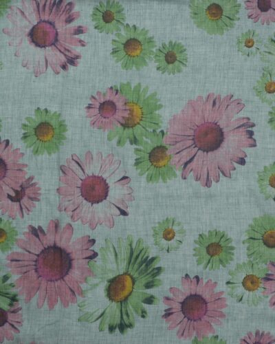 Semitransparent levendel og grønne blomster - Viskose/polyester