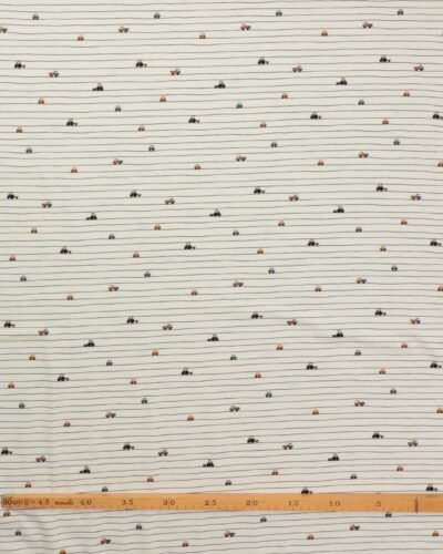 Alternative view of Lys creme bund, brune smalle striber og biler - Jersey