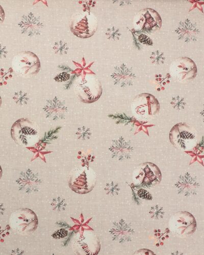 Julemotiver i glaskugler på meget sart rosa bund - Boligtekstil