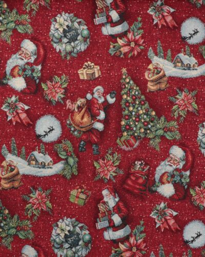 Julemand og juletræ på rød bund - Gobelin