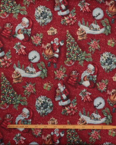 Alternative view of Julemand og juletræ på rød bund - Gobelin