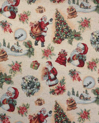 Julemand med sæk og juletræ med guldtråde - Gobelin