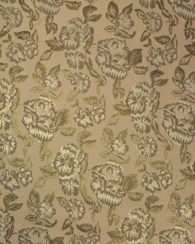 Brokade, Beige med grønlige blomster med guld - Polyester
