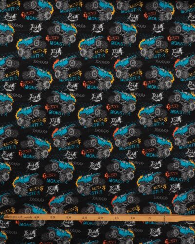 Alternative view of Turkisblå monstertrucks på sort bund - French Terry