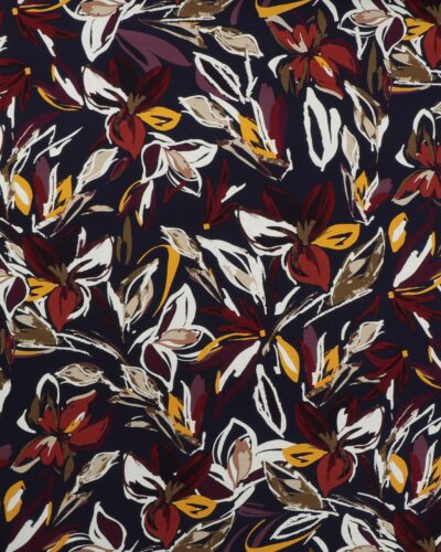 Mørkeblå bund med blomster - Viskose jersey