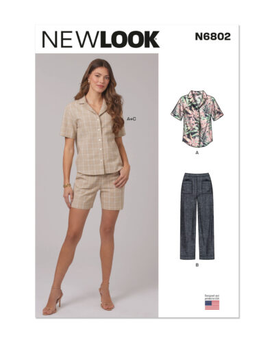 Kortærmet skjortebluse og bukser i to længder - str. 34-46