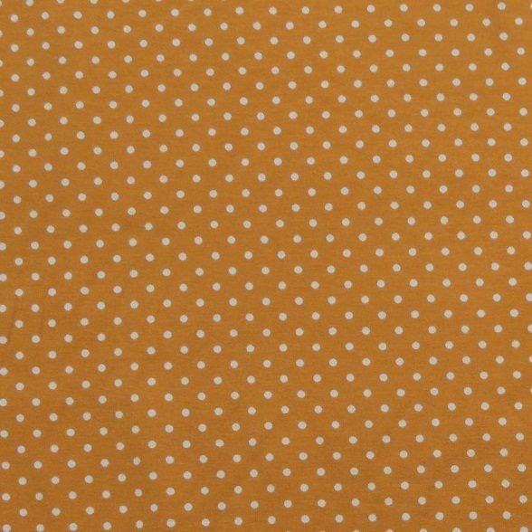 Karrygul med hvide prikker - Jersey - 95% Bomuld, 5% Elastan