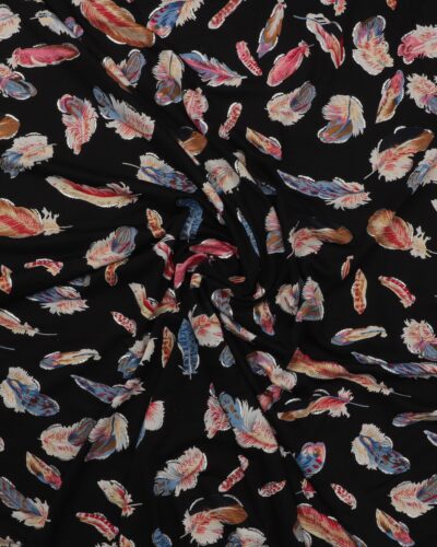 Fjer med sølv i kanten på sort bund - Viskose jersey 7 Fjer med sølv i kanten på sort bund - Viskose jersey