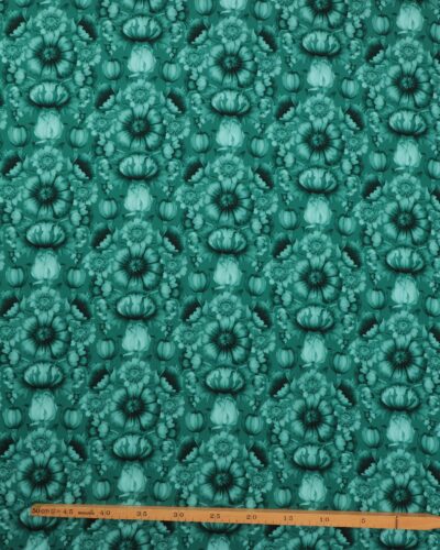 Blomster i petrolgrønne nuancer - Twillvævet viskose