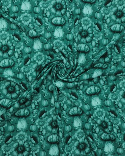 Blomster i petrolgrønne nuancer - Twillvævet viskose