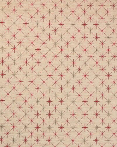 Offwhite med røde stjerner med guldtråde - Møbelstof
