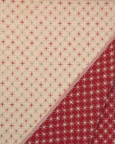 Offwhite med røde stjerner med guldtråde - Møbelstof
