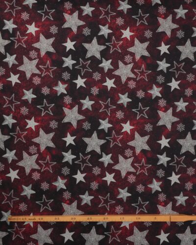 Alternative view of Grå stjerner på sort/rød bund - Boligtekstil