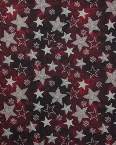 Grå stjerner på sort/rød bund - Boligtekstil