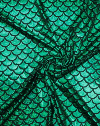 Skinnende grønt skælmønster - Polyester