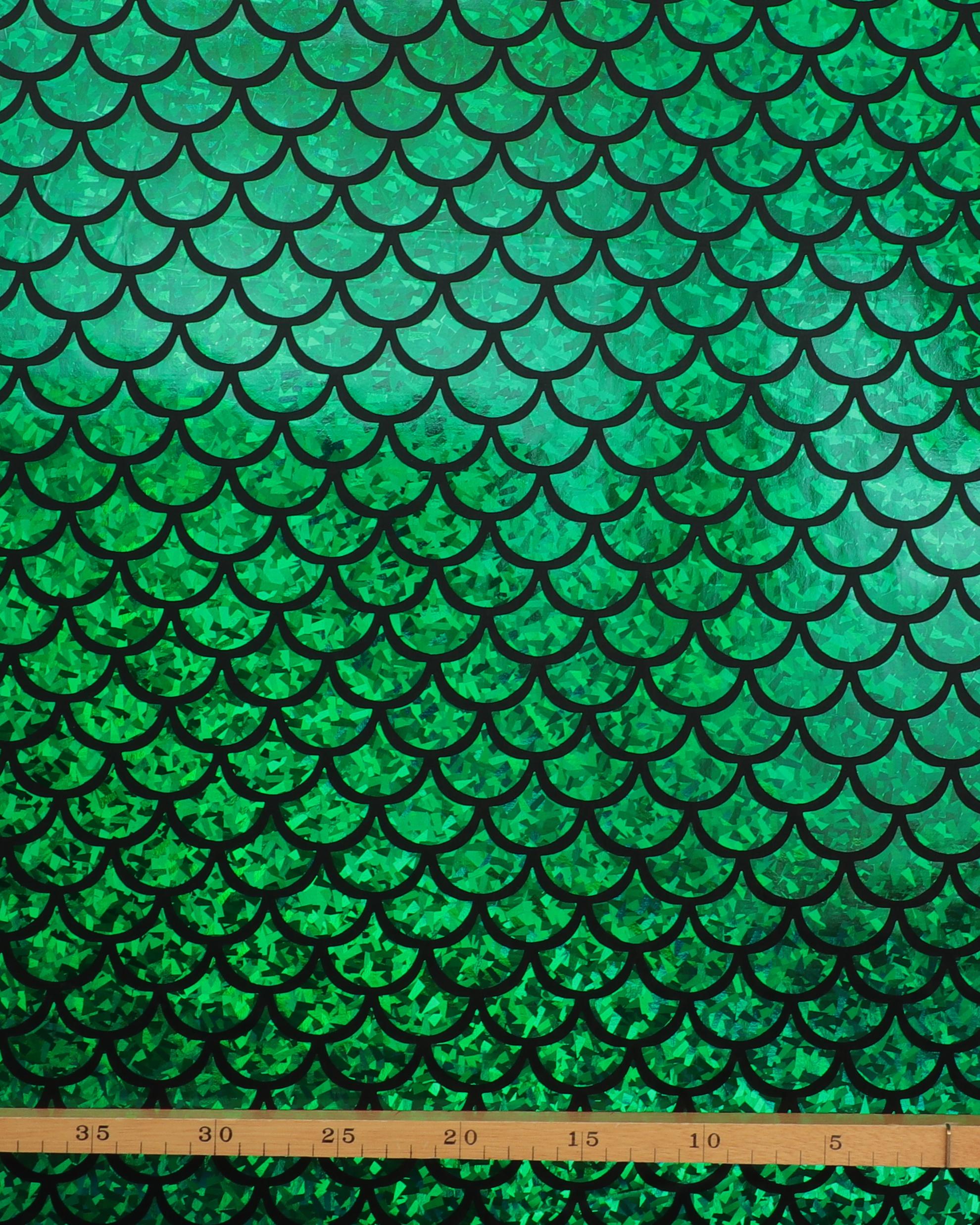 Skinnende mørkt grønt skælmønster - Polyester 4 Skinnende mørkt grønt skælmønster - Polyester - Billede 2