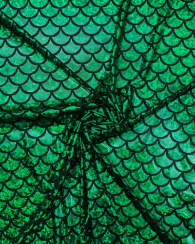 Skinnende mørkt grønt skælmønster - Polyester