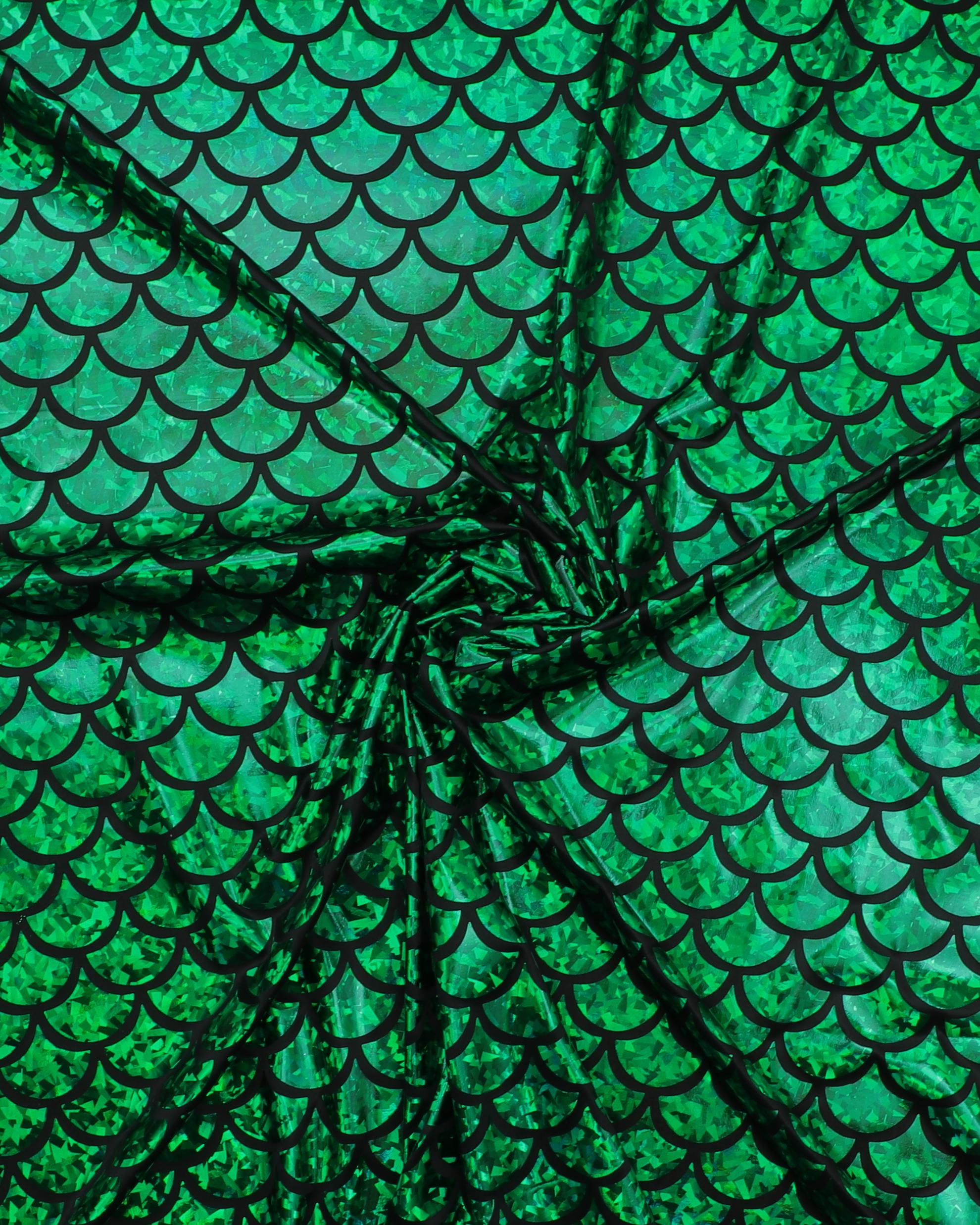 Skinnende mørkt grønt skælmønster - Polyester 3 Skinnende mørkt grønt skælmønster - Polyester