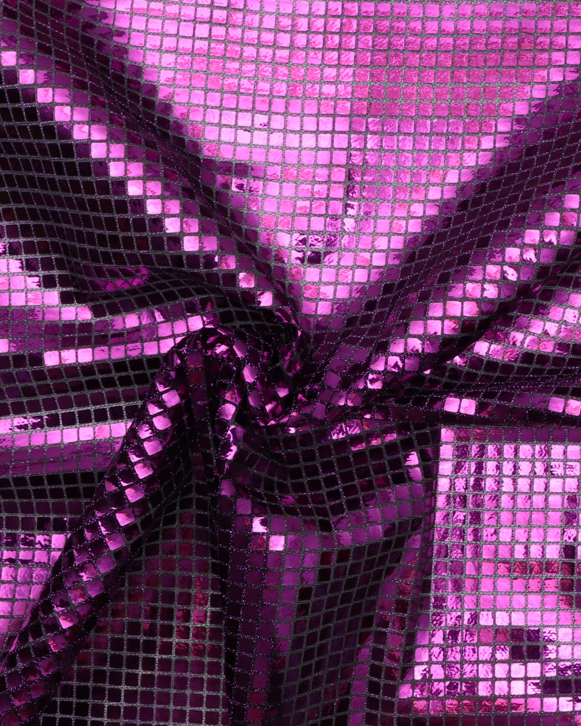 Transparent med folietrykte rødlilla firkanter - Polyester 3 Transparent med folietrykte rødlilla firkanter - Polyester