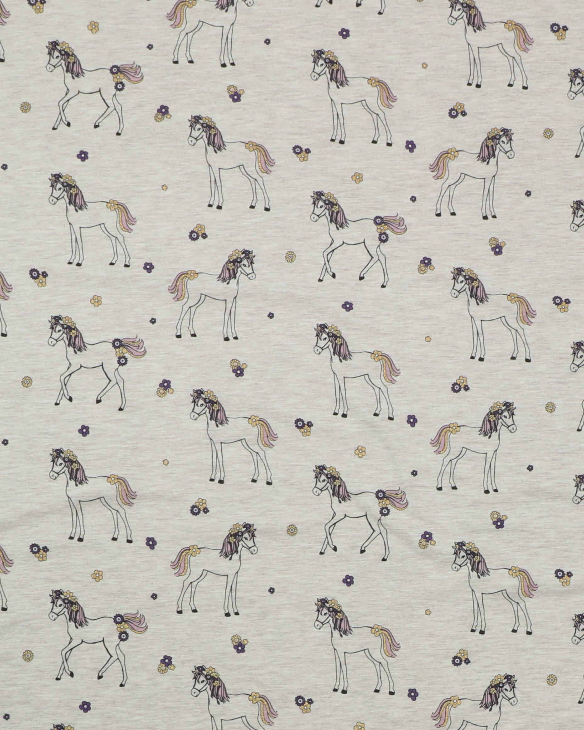 Meleret beige med heste og glimmer - Jersey 3 Meleret beige med heste og glimmer - Jersey