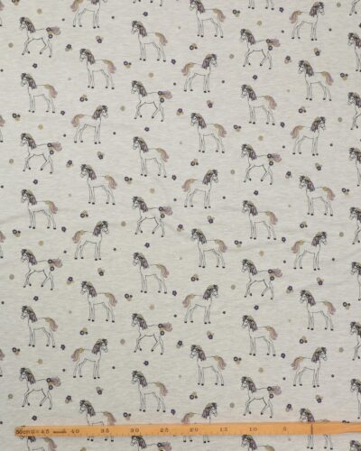 Meleret beige med heste og glimmer - Jersey 6 Meleret beige med heste og glimmer - Jersey