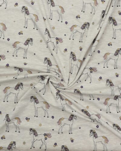 Meleret beige med heste og glimmer - Jersey 7 Meleret beige med heste og glimmer - Jersey