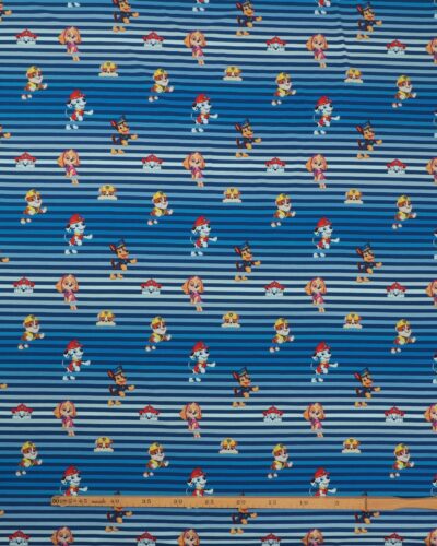 Paw Patrol figurer på blå nuancer med striber – Jersey 6 Paw Patrol figurer på blå nuancer med striber – Jersey