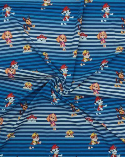Paw Patrol figurer på blå nuancer med striber – Jersey 7 Paw Patrol figurer på blå nuancer med striber – Jersey