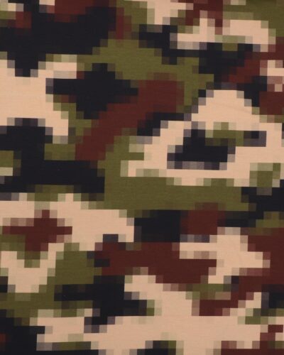 Mønster i brune og grønne farver - French Terry