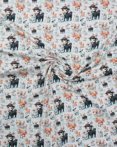 Søde dyr i vinterlandskab - French Terry