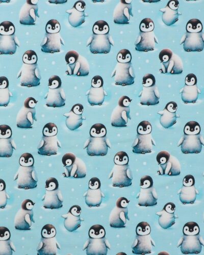 Pingvinerunger på lyseblå - French Terry